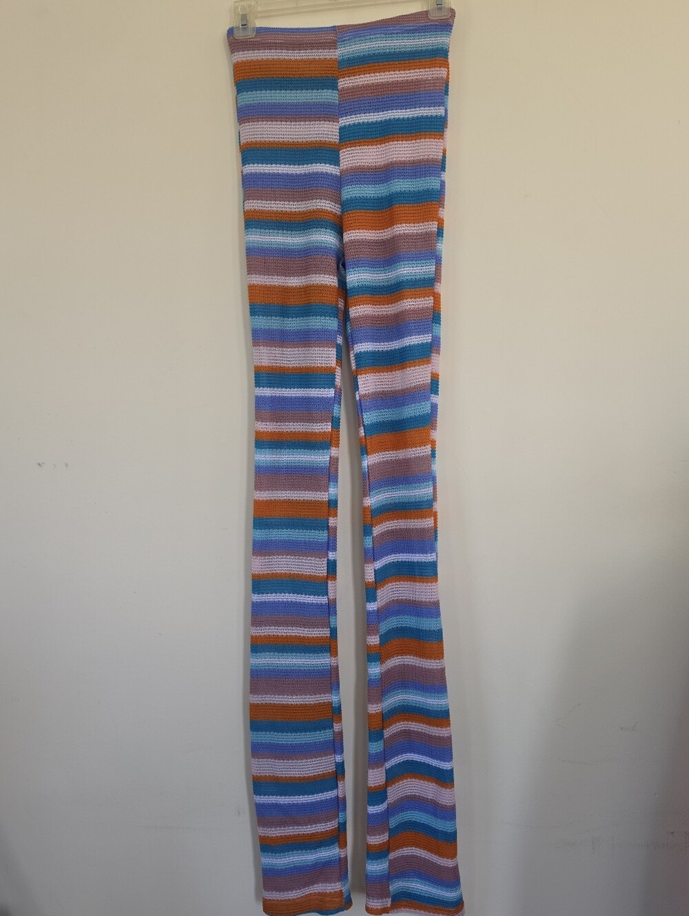 Multicolor Striped Knit Flare Pants, Small
